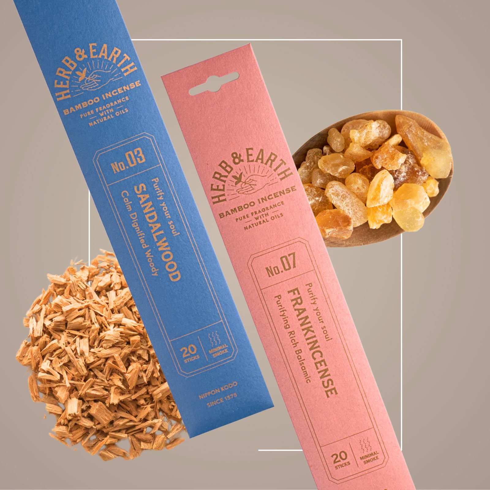 Nippon Kodo Herb & Earth Japanische Premium Räucherstäbchen 12er Set Alle Düfte | Natürliche Zutaten, intensiver Duft | 240 Sticks