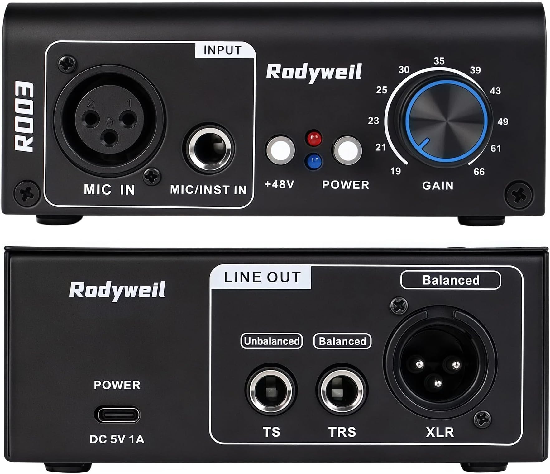 2026 Upgraded RO03 Mic Preamp, 120db EIN Ultral Low Noise Booster, for Dynamic & Condenser & Ribbon Microphone & Instrument, XLR/TRS Line Out, Type C Powered,with Build in 48V