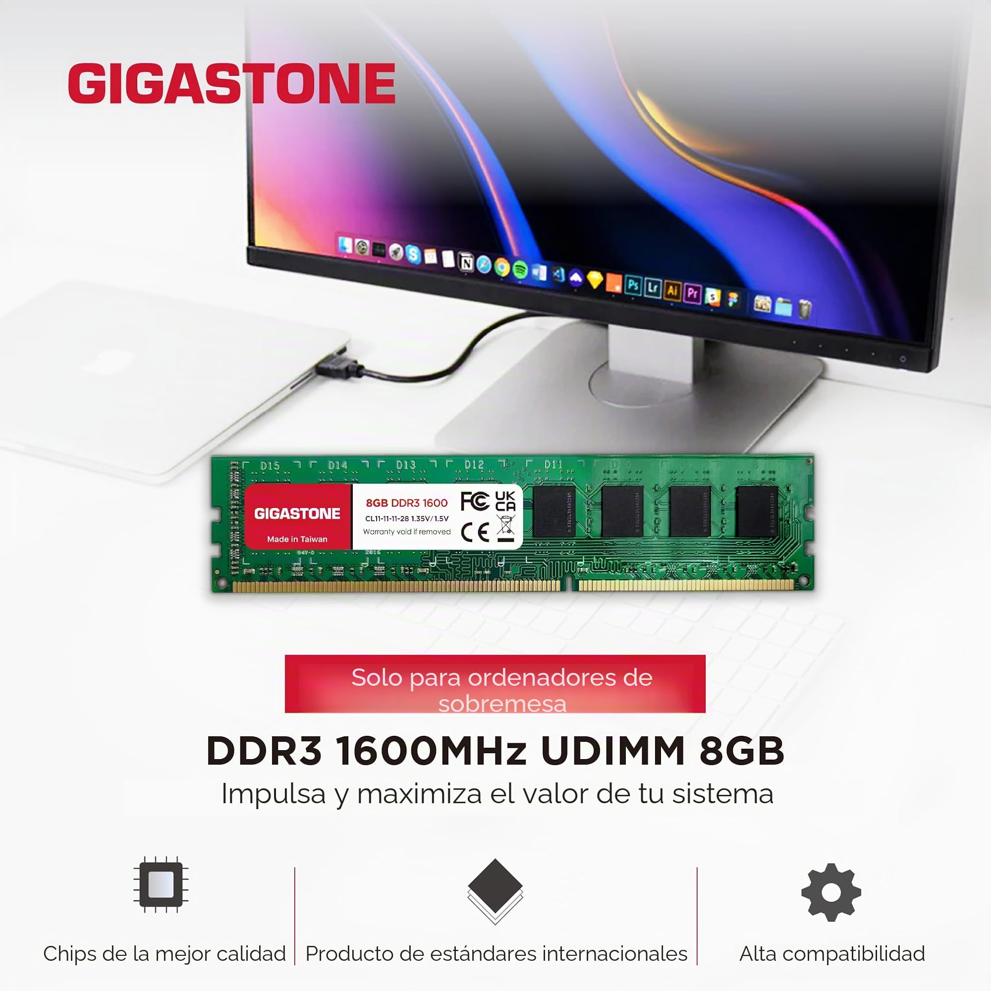 Memoria RAM DDR3: Gigastone RAM, 16 GB (2 x 8 GB), DDR3, 16 GB, DDR3-1600 MHz, PC3-12800, CL11, 1,5 V, UDIMM, 240 Pines, sin búfer, sin ECC, para PC, computadora, Escritorio, módulo de Memoria RAM