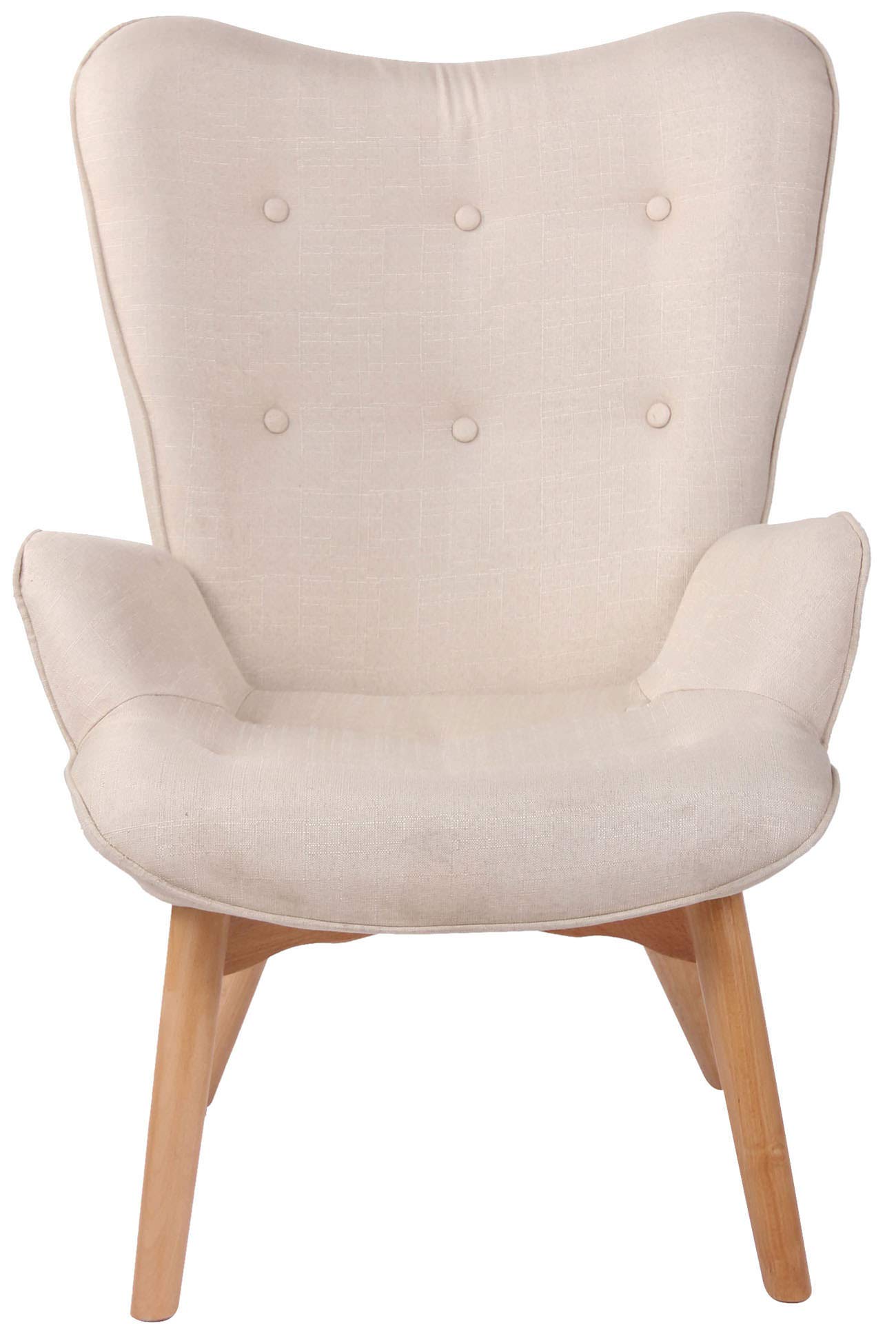 CLP Lounger Durham Mit Stoffbezug I Ohrensessel Mit Buchenholz Gestell I Loungesessel Mit Max. Belastbarkeit Bis 136 kg, Farbe:Creme