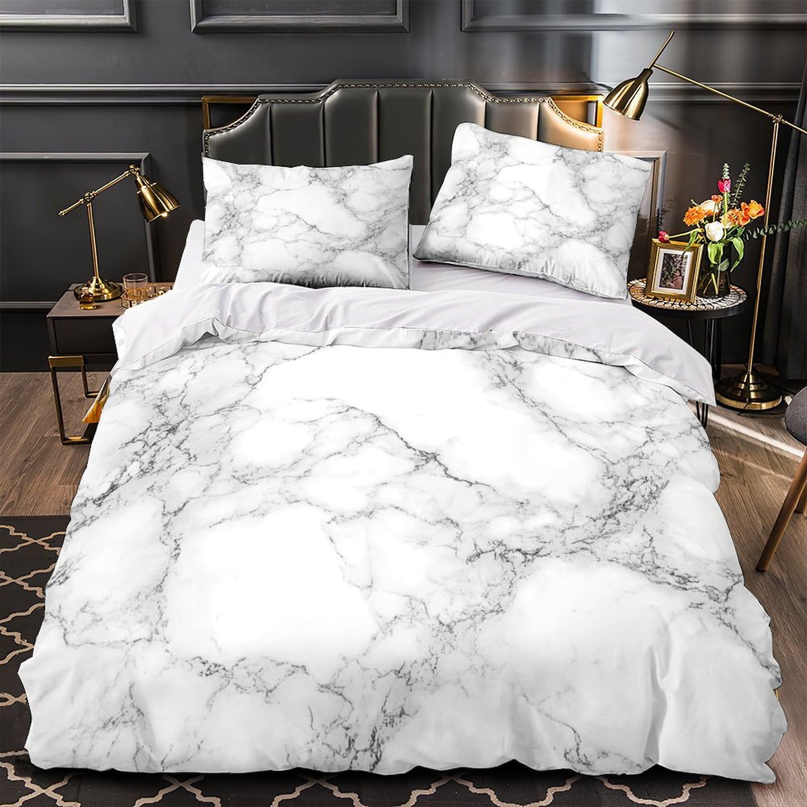 Housse de couette anti acarien marbre 135x200 cm parure de lit zippée facile à laver pour enfant