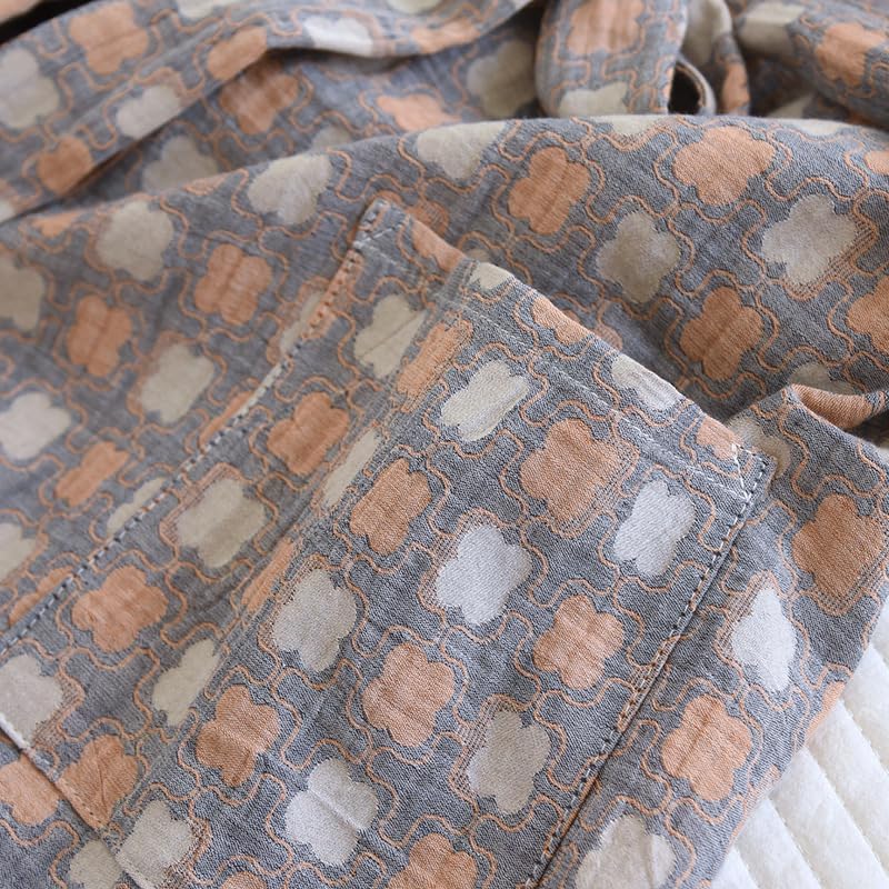 Double-layer Cotton Gauze Japanese Kimono Bathrobe Loose Sleepwear Knee Length Yukata Robe for Women - Image 6