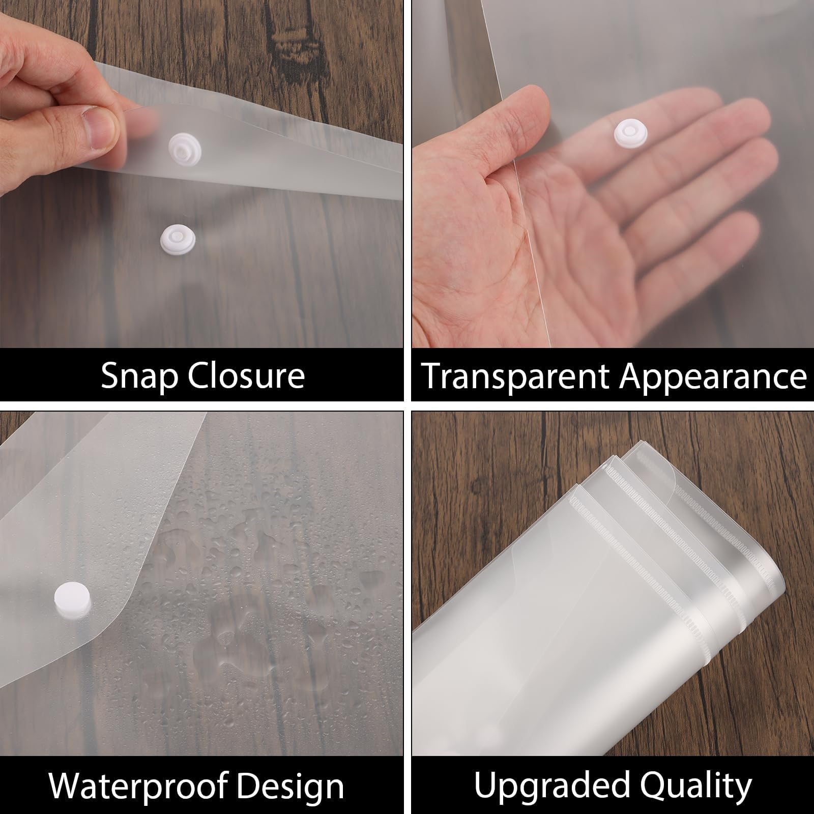 ASelected Pack de 60 Fundas Plástico A4 Transparentes con Botón a Presión, Portadocumentos A4 y Carpeta Plástico Mate, Sobres Transparentes para Oficina, Hogar y Escuela