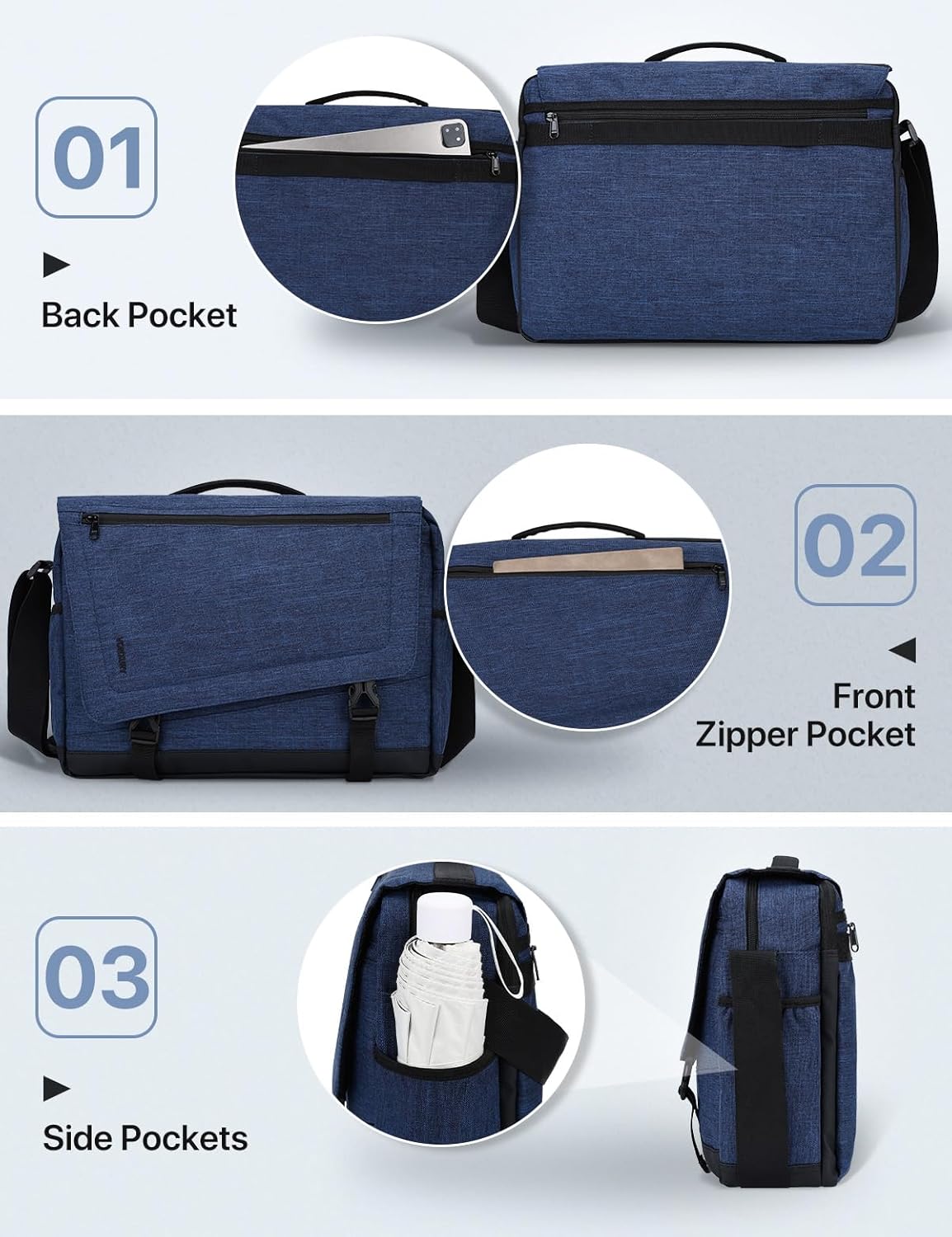Messenger Bag for Men, Lightweight Water Resistant 15.6 In Laptop Bag Business Office Satchel Shoulder Bag