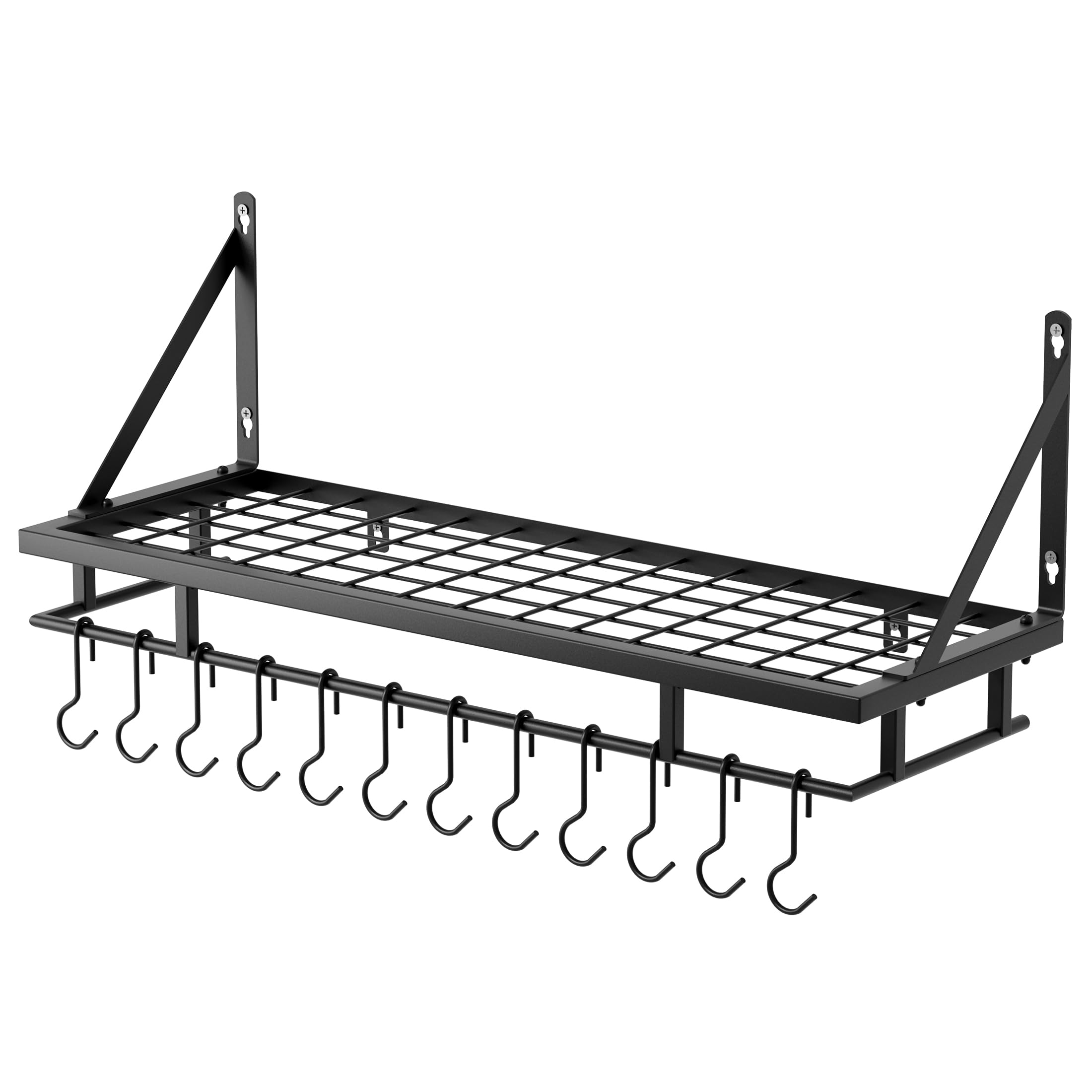 KES Estante de Cocina para Colgar Soporte para Ollas y Sartenes con 12 Ganchos Almacenaje Organizador Negro 75CM, KUR215S75-BK