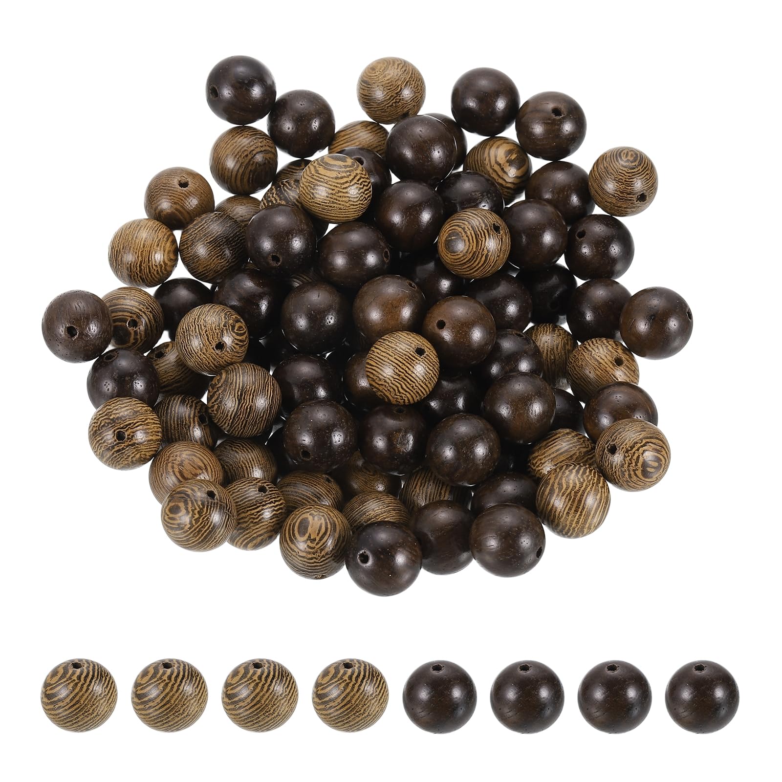 sourcing map 200pcs Round Wooden Beads, 12mm Dia Small Wood Beads for DIY Crafts, Bracelet, Wristlet, Necklace, Jewelry Making, Khaki Brown&Black