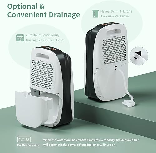 Miniatura 4 de Waykar Deshumidificador de 2000 pies cuadrados para el hogar y el sótano con manguera de drenaje y filtro de aire reutilizable ideal para