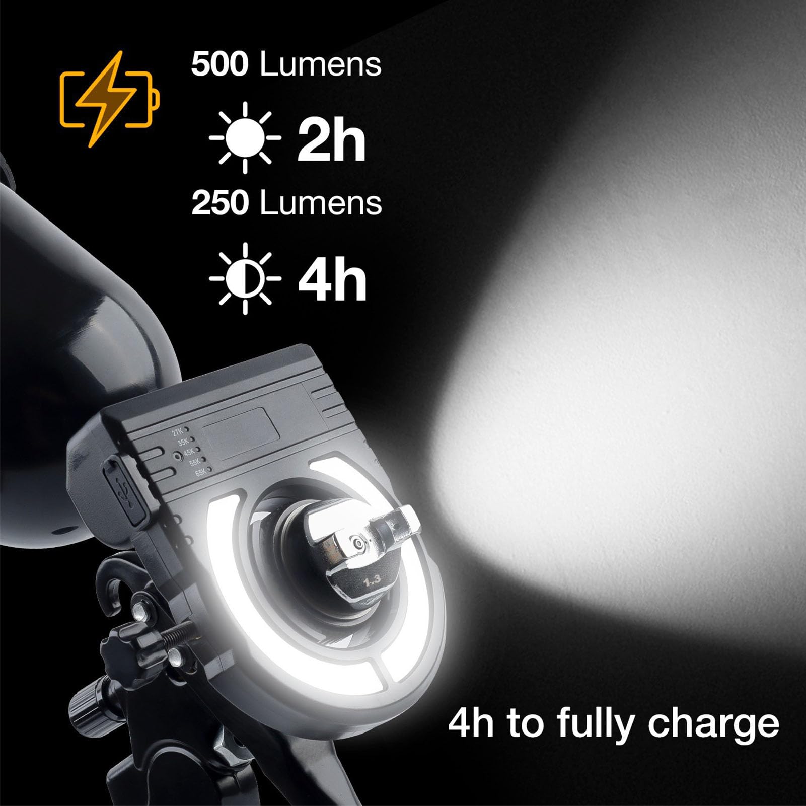 Bewinner Luz LED para Pistola de Pintura para Pulverizadores de Pintura, Iluminación Recargable de 500 LM, 250 LM, Alto CRI, 2700 K 6500 K Ajustable, Montaje Rápido para Boquillas de