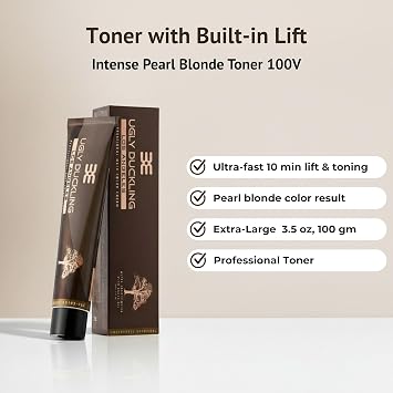 Ugly Duckling Professional Hair Toner - Intense Pearl Blonde 100V, Extra Large 3.5oz, Neutralizes Brass & Yellow in 10 Min, Argan Oil, Pearl White Result, Made in Europe