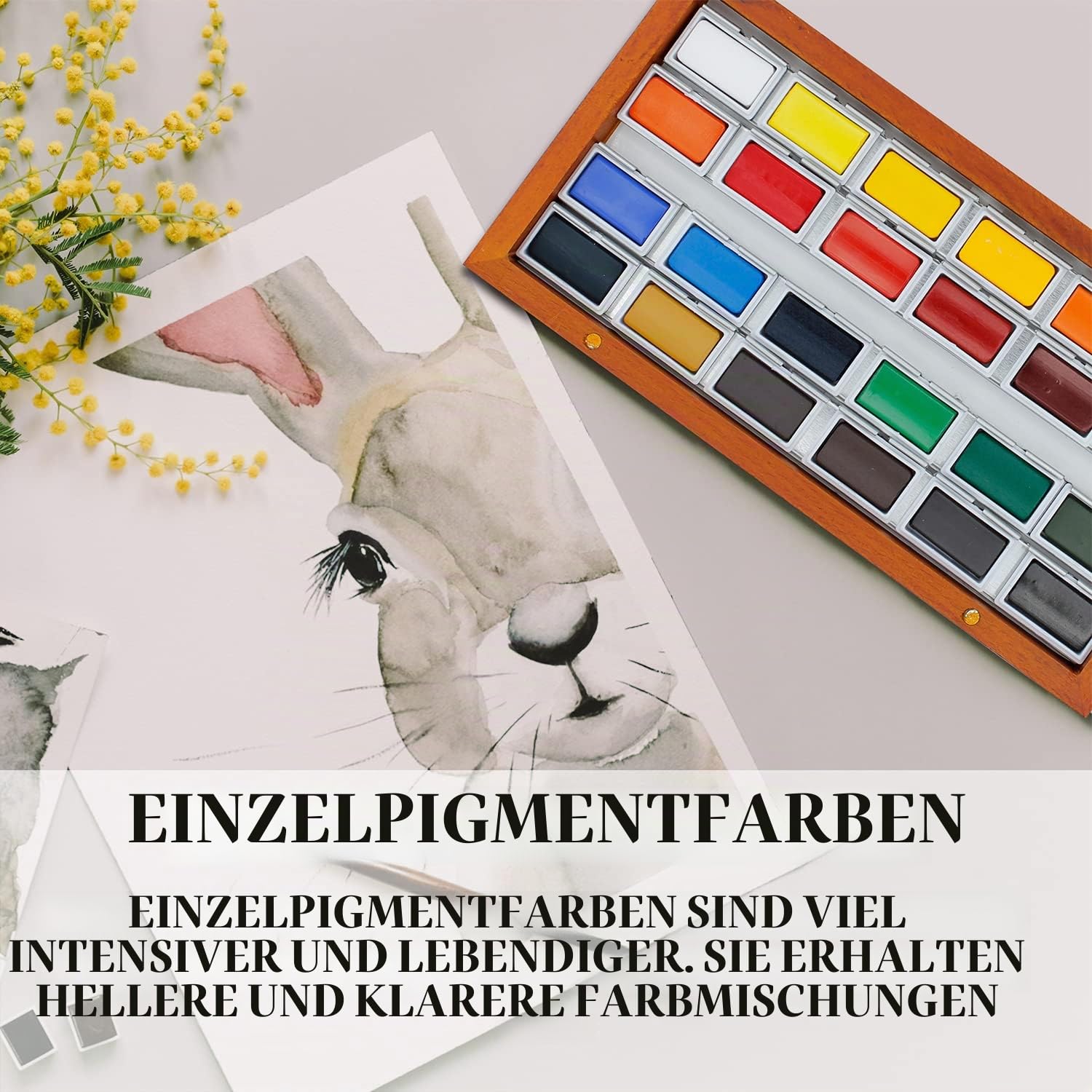 Pinturale Aquarellfarben | Premium Pigmentierung Wasserfarben | 24 große Aquarell + Holzkiste + Tuch | Aquarellkasten, Malkasten, Aquarellfarbkasten für Künstler