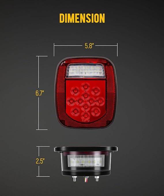 Partsam 2x Red/White 39 LED Stop Turn Tail Stud Lights Replacement for Jeep CJ YJ JK Truck Trailer Boat RV, Hardwired