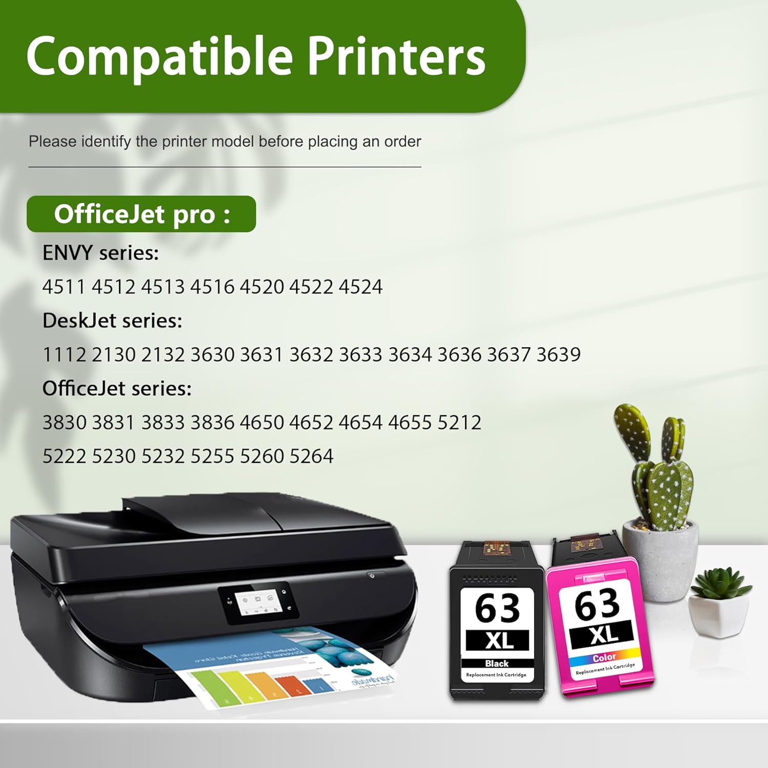 63XL Ink Cartridge Replacement for HP Ink 63 63XL for OfficeJet 3830 4650 4652 4655 5255 5258 Envy 4520 4512 DeskJet 3630 3632 Printer Black Color 63 Ink Cartridge Combo Pack (2 Pack)