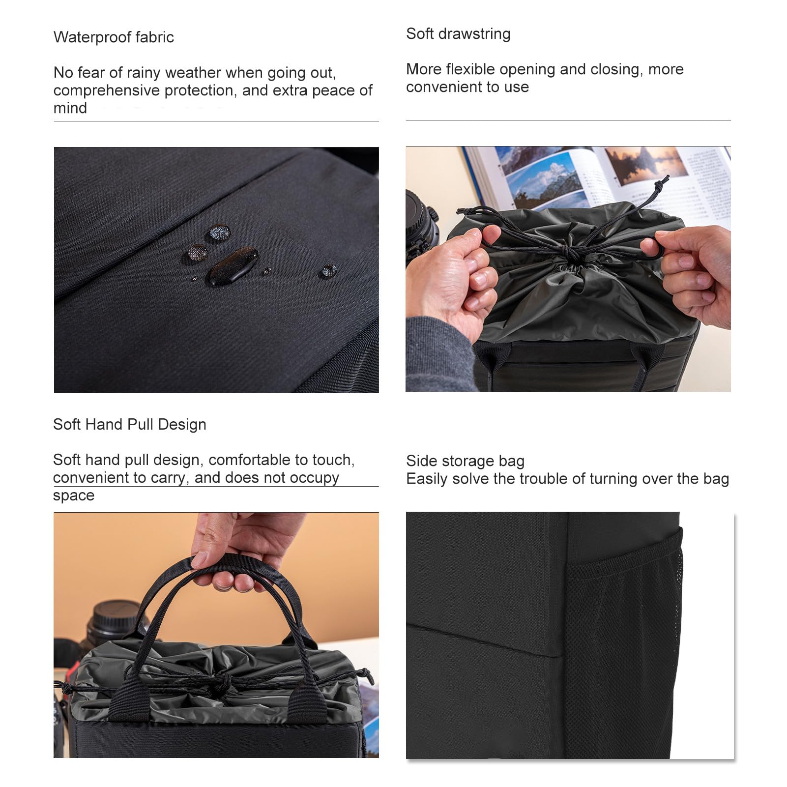 Bolsa de Inserción para Cámara, Bolsa Acolchada de Nailon para Cámara, a Prueba de Golpes, DLSR SLR, Bolsa para Mochila para R5 R6 T100 Z7 Z8 A6 A9 (Negro Gris)
