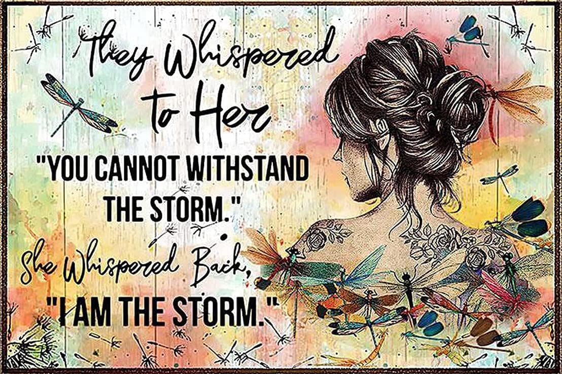RIFOSA 12"x16" Vintage Metal Tin Sign They Whispered To Her And Metal Poster Plaque Dragonfly Wall Art For Home Cafe Office Pubs Club Sign Gift