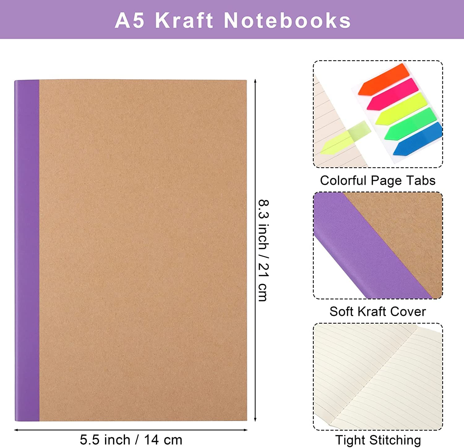 16 Pack Kraft Notebooks A5, Feela 60 Pages Lined Notepad Journal Bulk, Soft Brown Cover Multipack Notebooks For Students Travelers Writing Plans, Memos Office - View #11