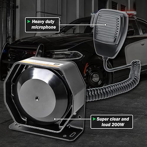 Miniatura 3 de Sirena de policía 8 tonos de advertencia sirena de emergencia sistema PA con micrófono de mano 12 V 200 W para coche de policía, la ambulancia,