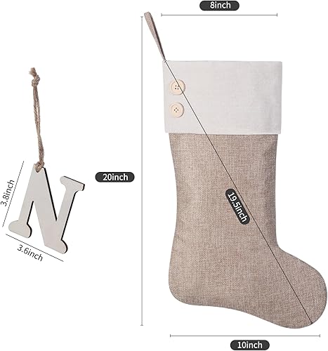 Miniatura 2 de Medias de Navidad de arpillera de 19.5 pulgadas, monograma de madera personalizado con inicial, decoración familiar para fiesta de Navidad (A)