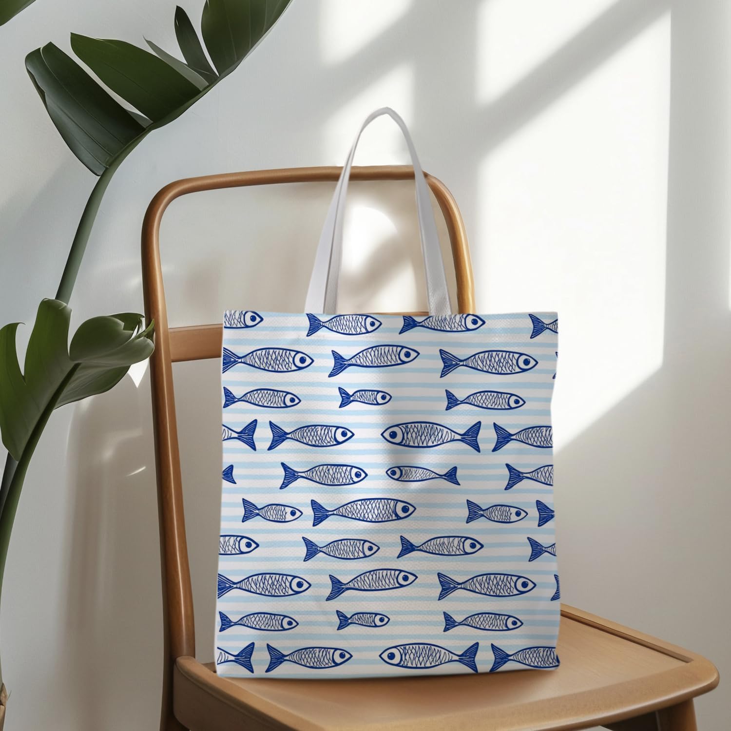 Canvas Summer Beach Tote Bags, Blue Coastal Beach Bag, For Ocean Beach Lovers image 3