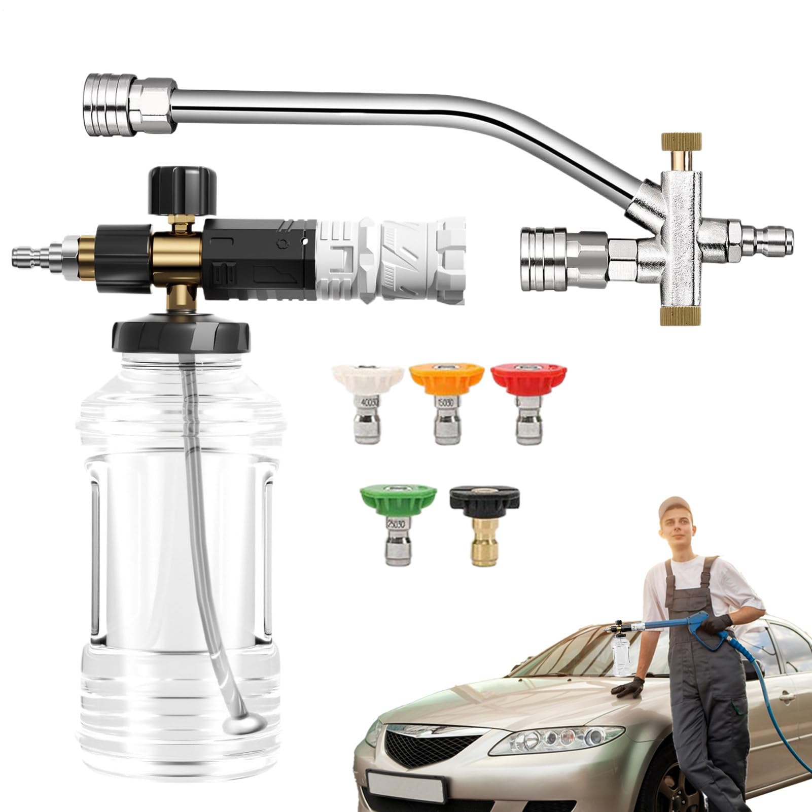 Lanza De Espuma Para Lavado De Coche Pistola De Espuma Con Manguera | Boquilla Ajustable Con Modos De Presión Para Exteriores Ruedas Ventanas Césped
