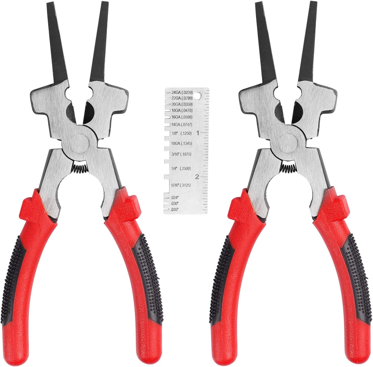 KEILEOHO 2 PCS 8 Inch Mig Welding Pliers with Metal Sheet Thickness Gauge, Multi Function Carbon Steel Welding Pliers with Insulated Handle, Welding Plier for Metal Fabricator Wire Cutting