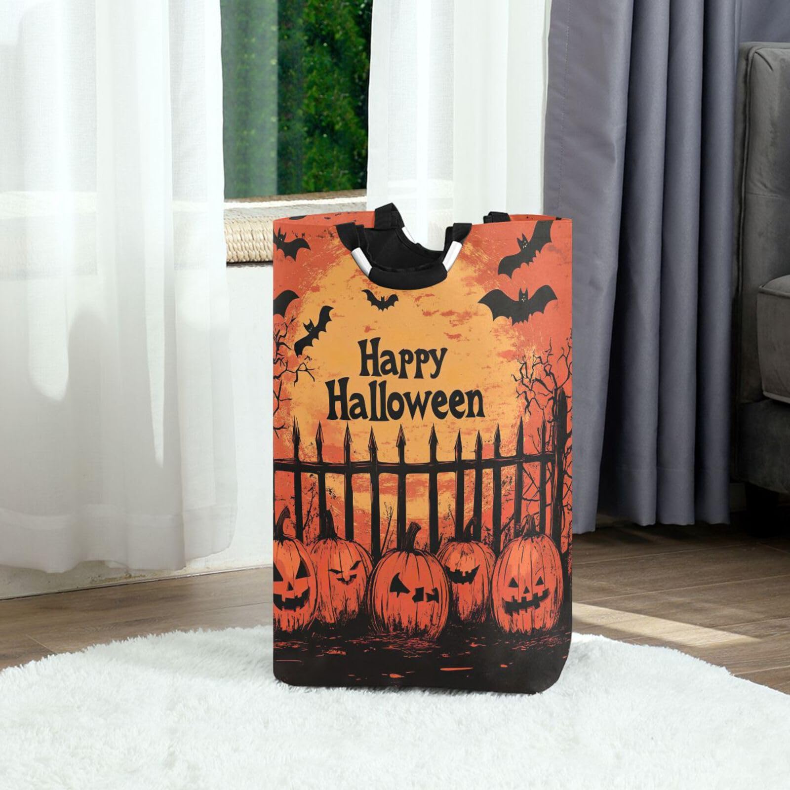 Jihqo Laundry Hamper Basket Halloween Pumpkins Collapsible Nursery Storage Bin Waterproof Clothing Baskets for Home Bedroom Bathroom Washing Room