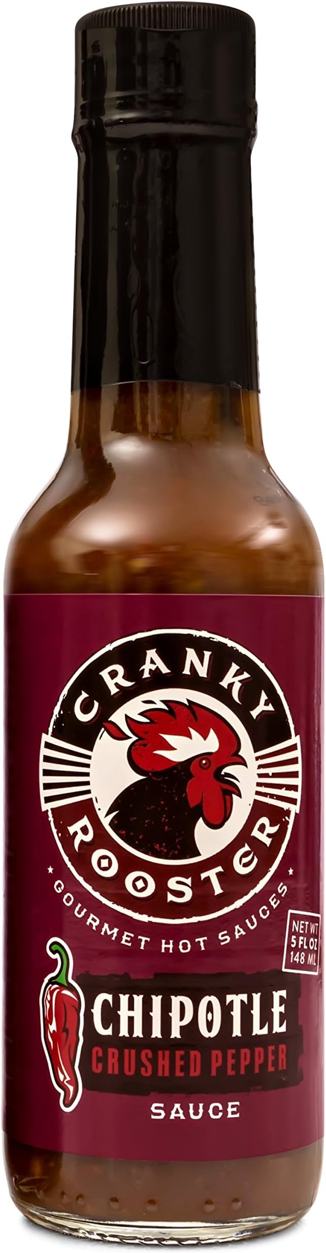 Cranky Rooster Gourmet Hot Sauce | Crushed Chipotle Medium Hot Chili Pepper Sauce | 5fl.oz (148 ml) | KOSHER Certified | Gluten Free | 0g Trans Fat