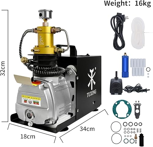Miniatura 9 de TUXING Compresor PCP de 4500 psi, compresor de aire eléctrico de alta presión, estación de llenado de paintball PCP para lucha contra incendios y