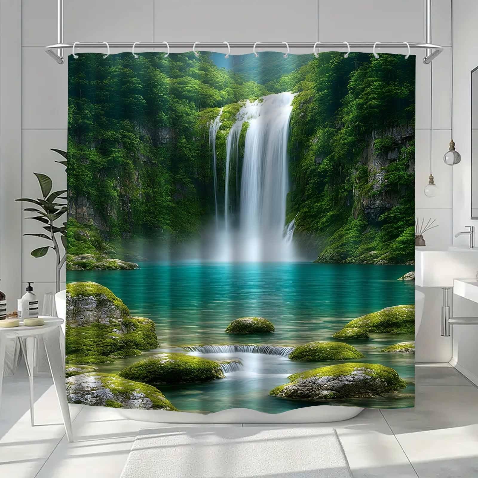 GLKSDLPO 1pcs waterfall natural landscape pattern shower curtain/high-end elegant bathroom curtain/shower curtain home decoration(135x200cm/53x79in(WxH))
