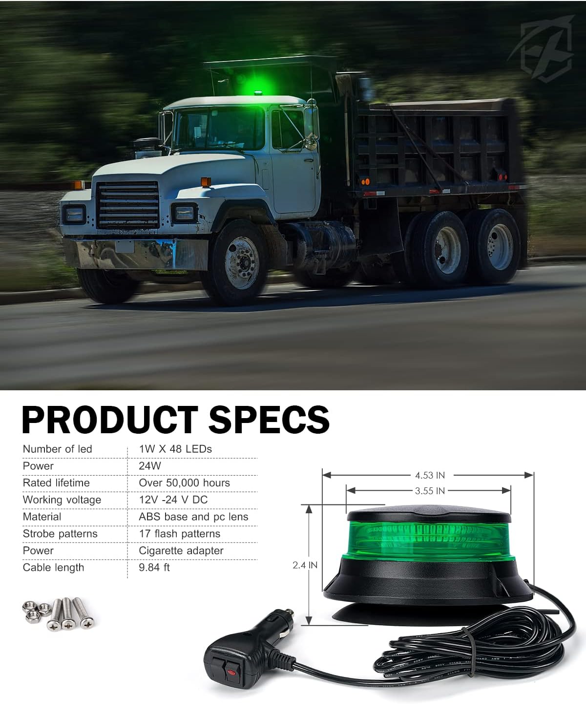 Xprite LED Rotating Beacon Light, 4.5Inch Super Bright Forklift Strobe Lights w/Magnetic Base for 12-24V Construction Truck Patrol Car Tractor Golf Carts-Green