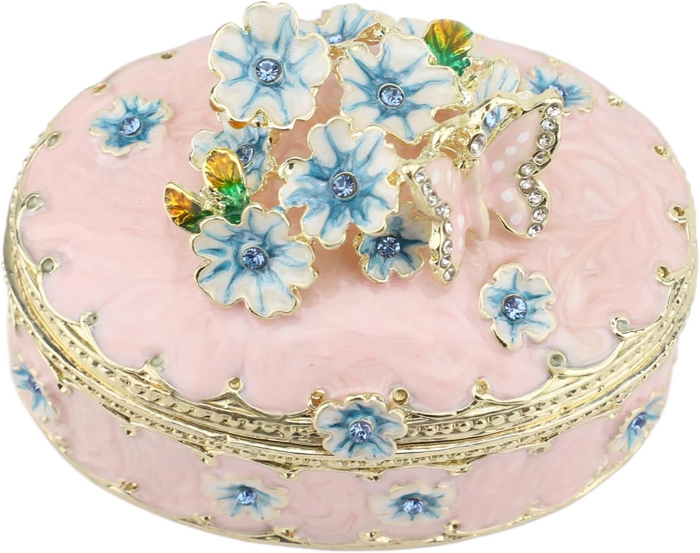 Fockety Hand Painted Trinket Box, 2.56in Enamel Vintage Jewelry Box Metal Butterfly Jewelry Organizer Decorative Treasure Box Keepsake Box Birthday Christmas Gift for Women (Pink)