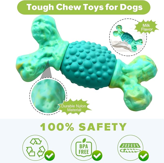Rensh Tough Dog Chew Toys for Aggressive Chewers, Almost Indestructible Dog Toys for Medium Large Breed, Super Bone Chew Toy to Keep Them Busy & Reduce Boredom, Teeth Cleaning & Training, Milk Flavor