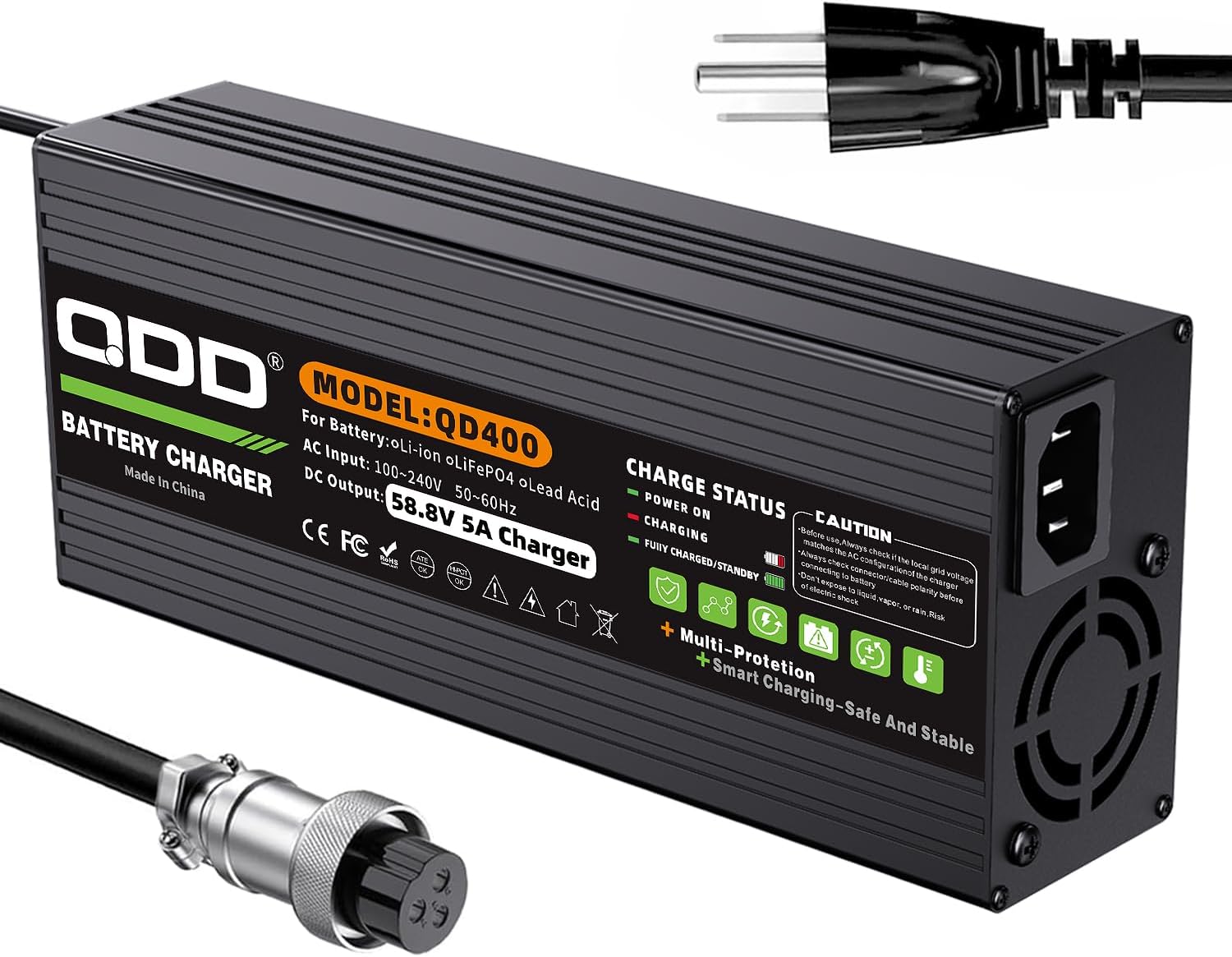 QDD 58.8V 5A Lithium Battery Charger 3Pin GX16 1+3- Plug Battery Charger 14S 48V (Not Applicable to Lead-Acid Batteries)