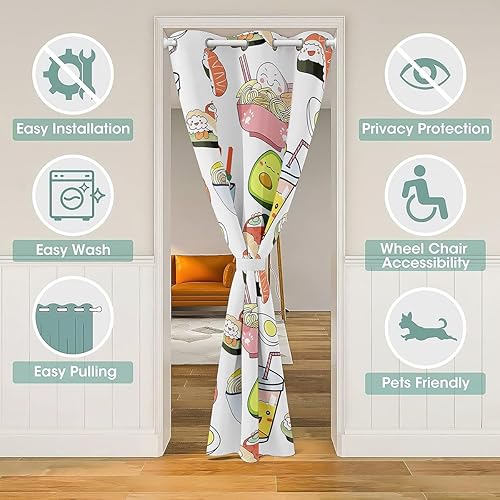 Miniatura 3 de Cortina de puerta de sushi para puerta, 34 x 80 pulgadas, estilo kawaii, estilo kawaii, para puerta de armario, cortina de estilo japonés, cortina