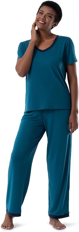Fruit of the Loom Conjunto de Dormir de 2 Piezas de remera y pantalón de Manga Corta para Mujer