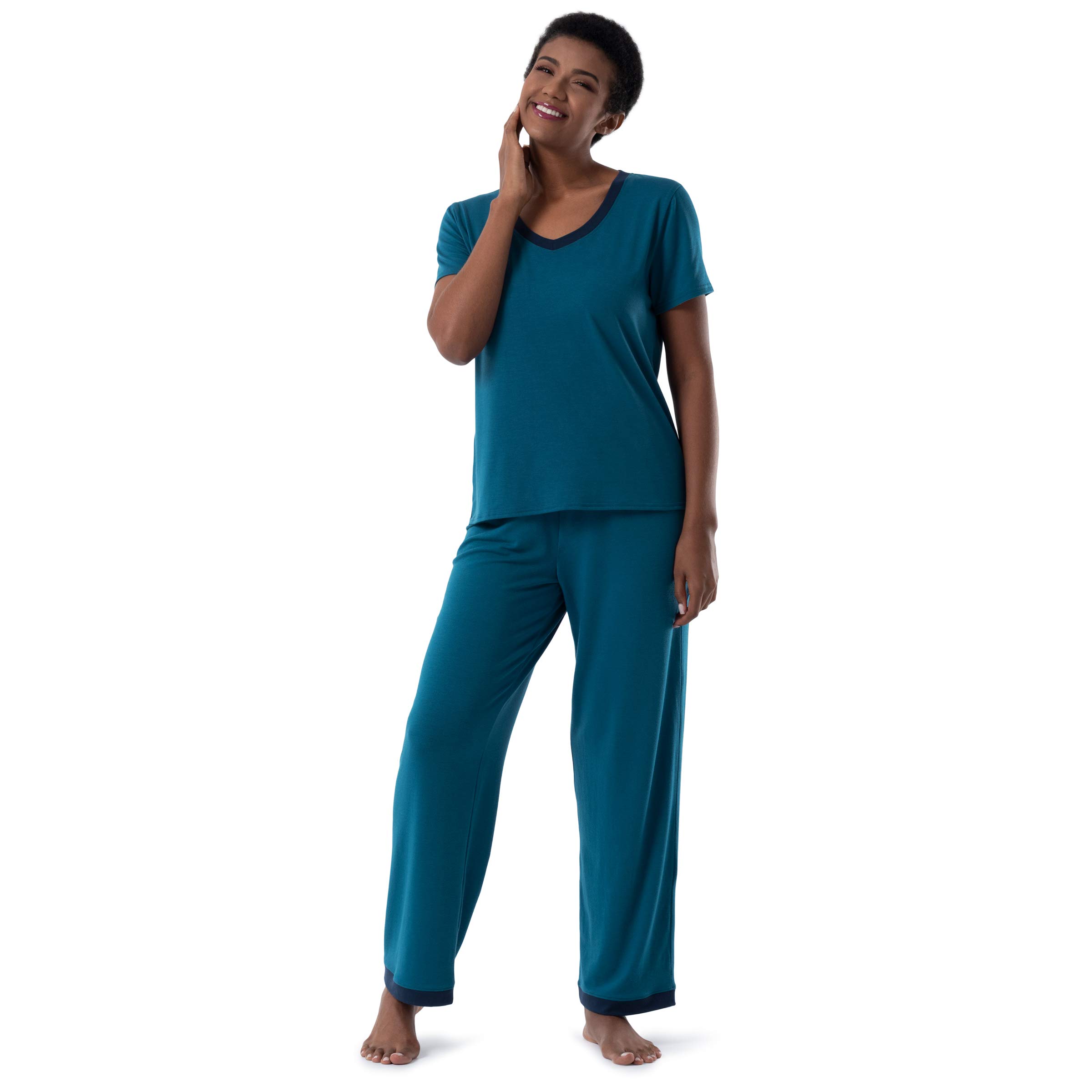 Fruit of the Loom womens Short Sleeve Tee and Pant 2 Piece Sleep Set