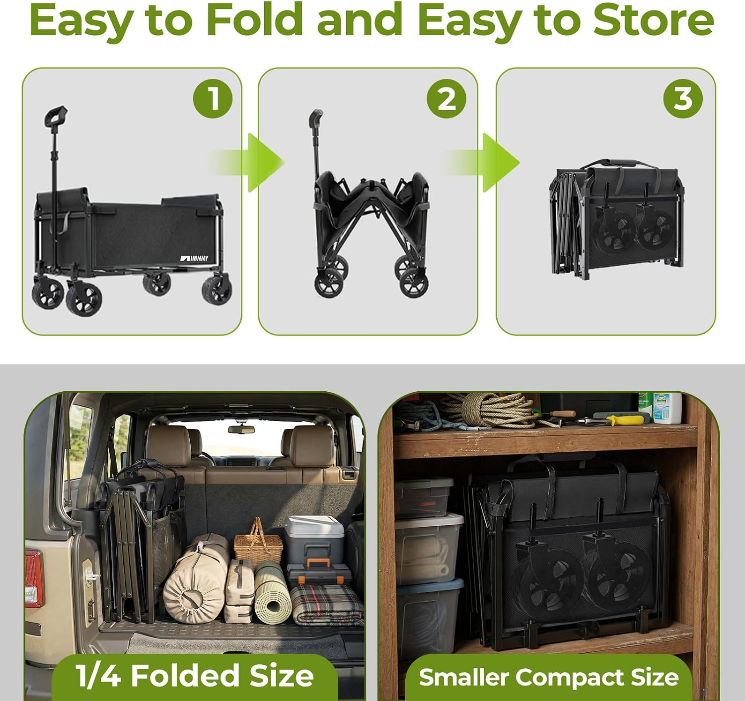 Folding Wagon Cart with Wide Wheels, Lightweight & Portable, Easy Fold & Removable Side Utility Wagon for Groceries, Gardening, Camping, Pet Use (Black) image 5
