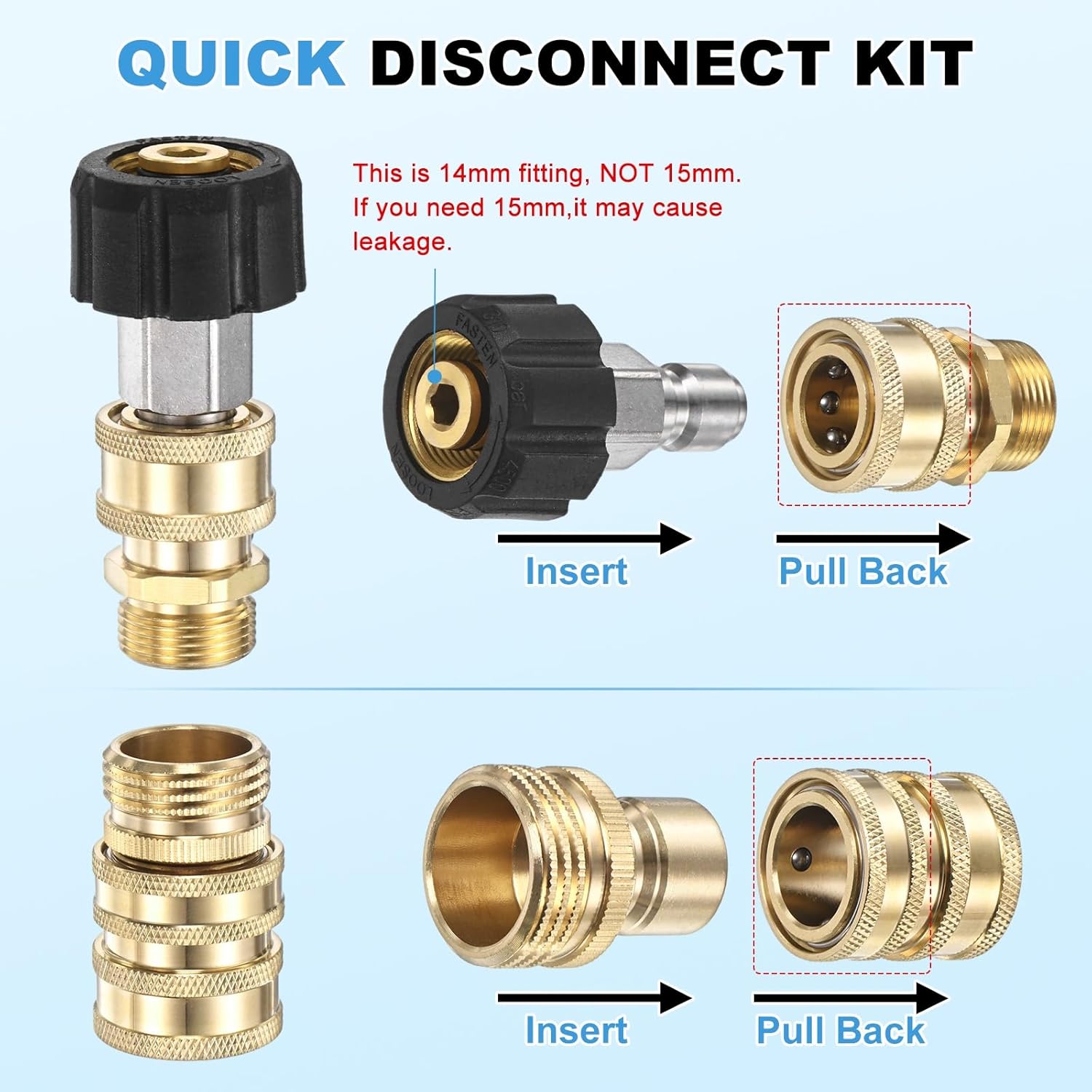 M METERXITY Pressure Washer Adapter Set, M22 to 3/8" Quick-Connect 3/4" to Quick Release for Pressure Washer Pump/Hose/Gun, Brass Connect Disconnect Fitting Kit, Set of 8 Pack