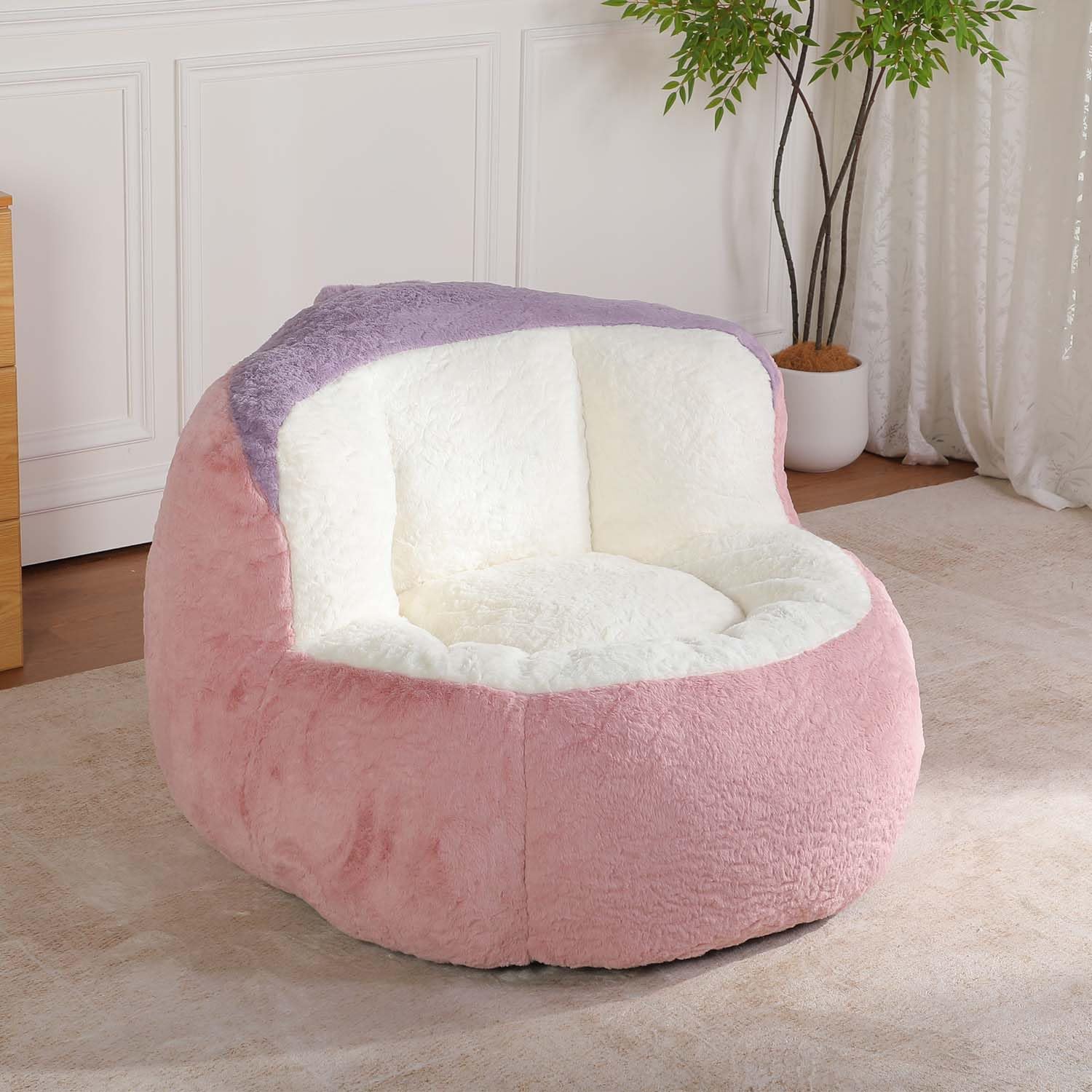 Memory Foam Bean Bag Chair, Oversized Faux Fur Floor Lazy Sofa, Comfy Large Boneless Lounger, No Assembly Required for Bedroom, Apartment and Living Room (Pink)