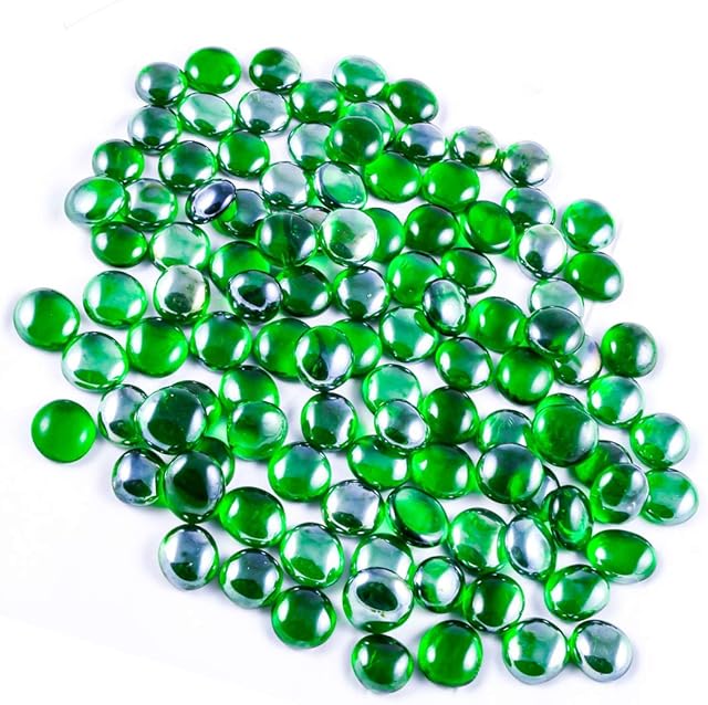 Neez Glass Pebbles for Decoration in Aquarium, Vases and Home Decor, Stones Beads Rounded, Nuggets, Mosaic Tiles, Gems in Net Bags (Green Pebbles-170-180pcs/0.955kg)