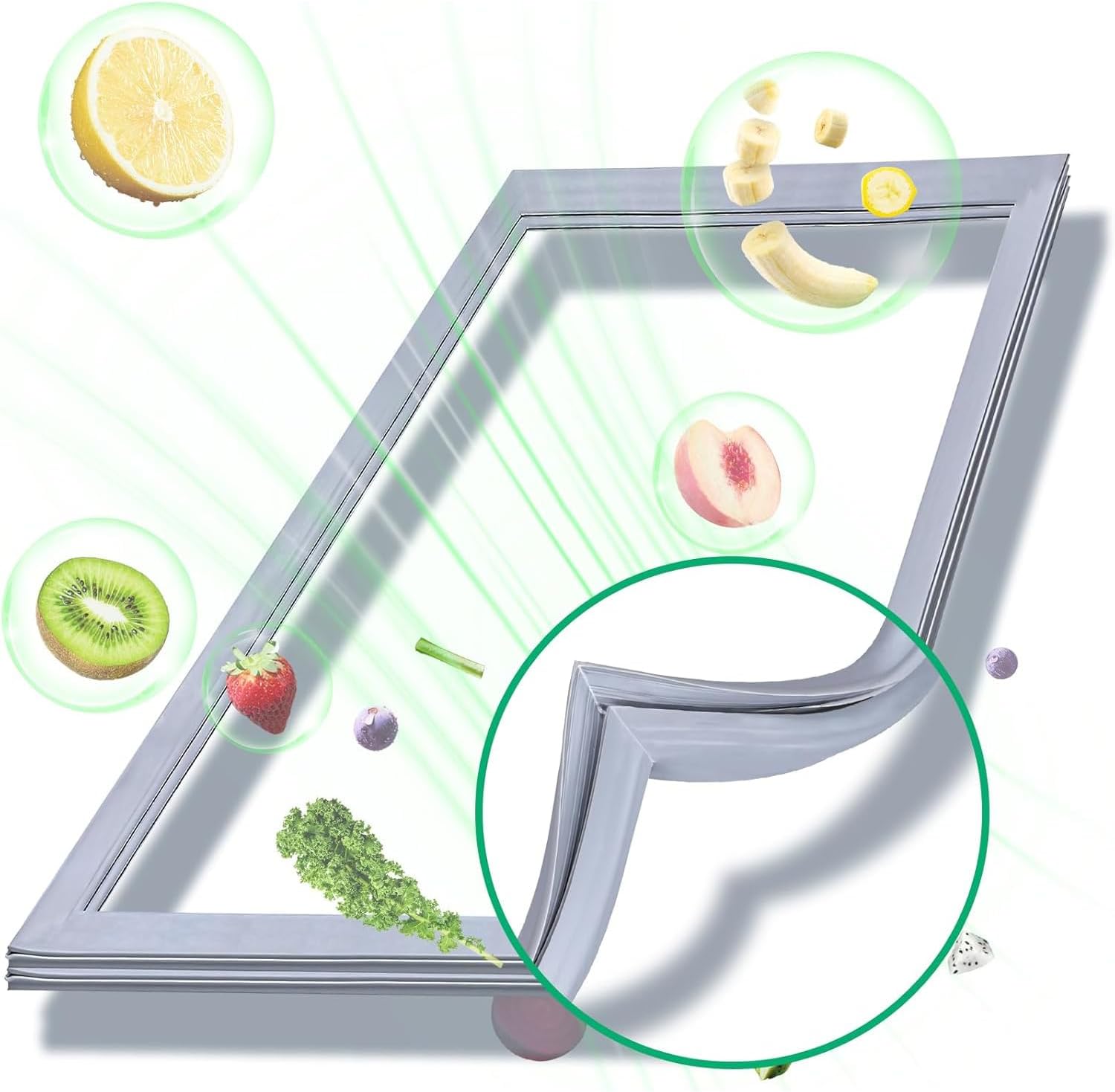 Refrigerator Door Magnetic Gasket,Freezer Door Seal Strip Replacement,No-Cut, Stops Leaks & Saves Energy,Grey/White
