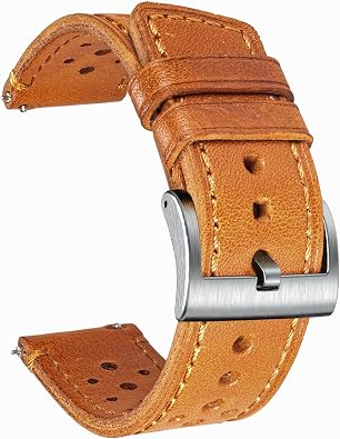 HEMSUT Genuine Perforated Leather Watch Band Quick Release Watch Strap for Vivoactive 3 / Vivoactive 4 / Vivoactive 5 / Vivoactive 6 - Stainless Steel Buckles-20mm 22mm