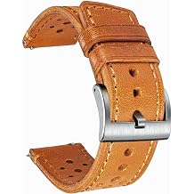 HEMSUT Genuine Perforated Leather Watch Band Quick Release Watch Strap for Vivoactive 3 / Vivoactive 4 / Vivoactive 5 / Vivoactive 6 - Stainless Steel Buckles-20mm 22mm