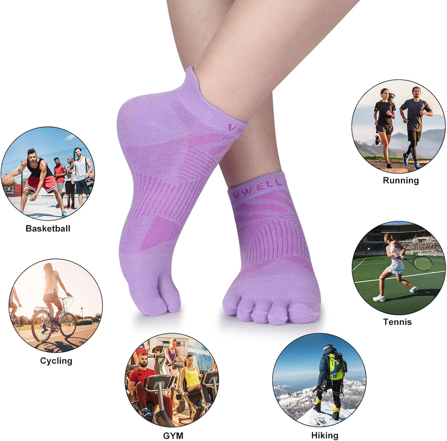 VWELL Toe Socks for Men Women COOLMAX Five Finger Socks Athletic Ankle Toe socks Breathable Moisture Wicking (3Pairs)