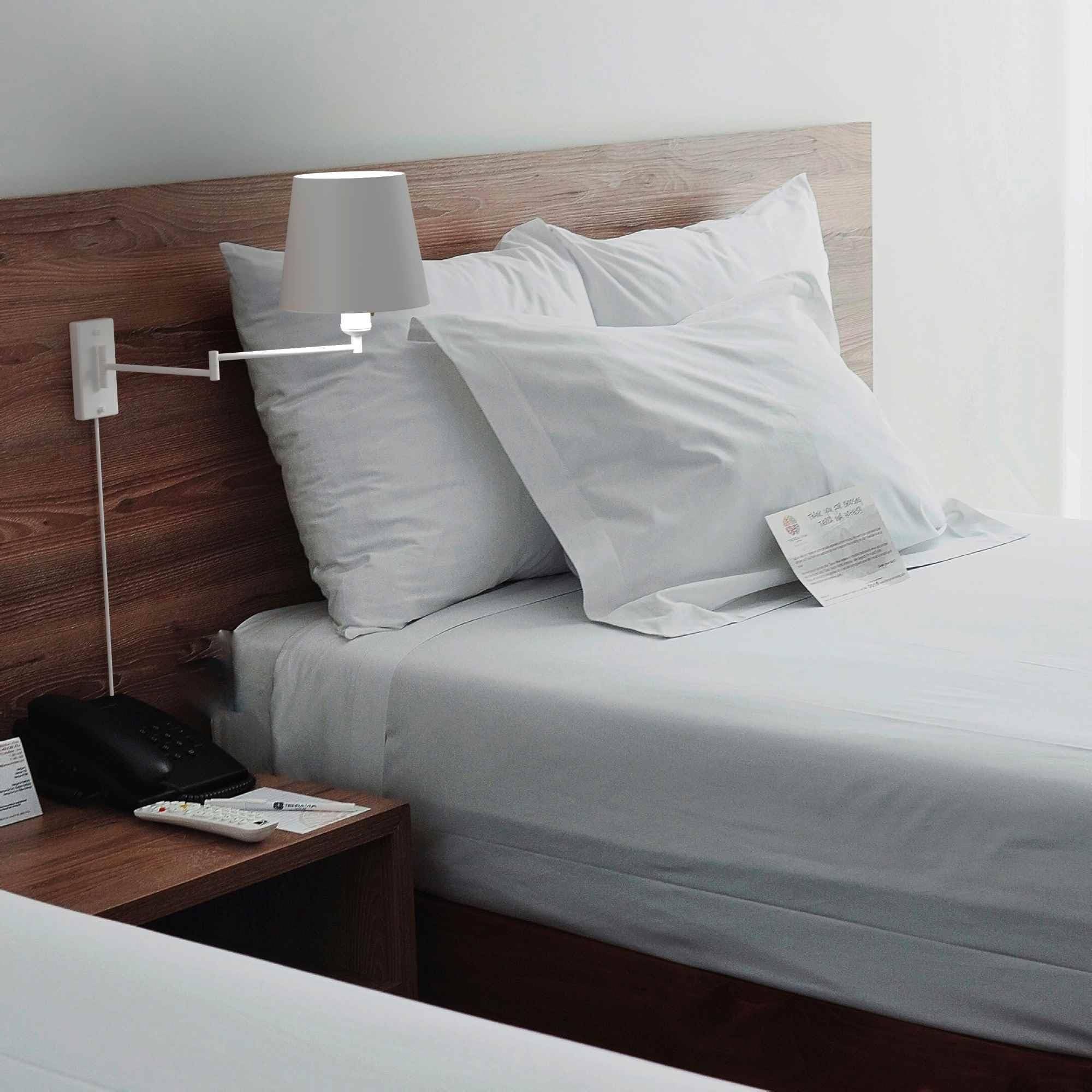 BARCELONA LED CLARK Wandleuchte mit Gelenkarm und Stecker E27, Verstellbare Leselampe mit Stoffschirm und Schalter, Vintage Wandlampe für Schlafzimmer, Bettkopfteil und Wohnzimmer
