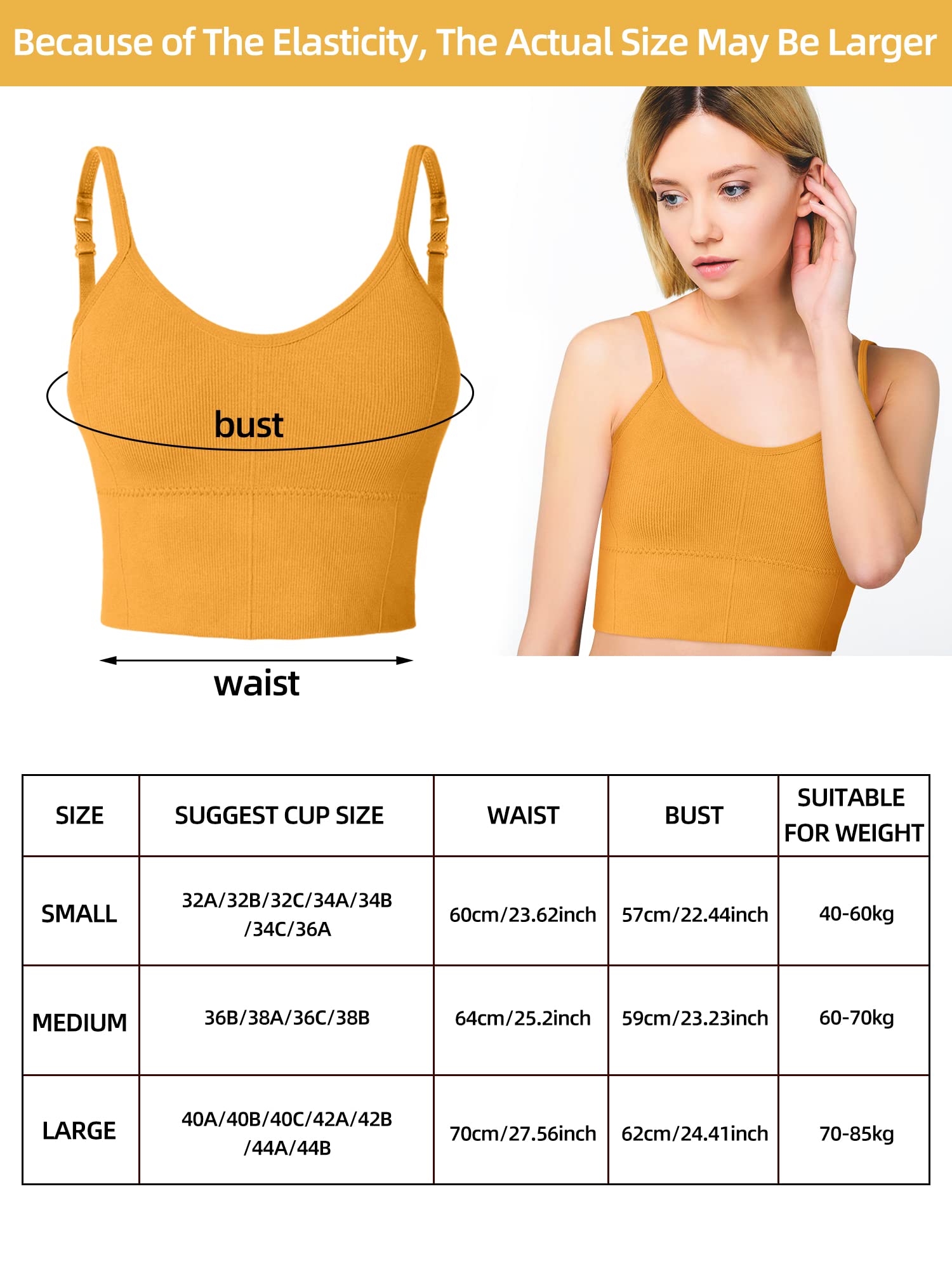 Geyoga 6 Reggiseno Canotta Imbottita Senza Cuciture Sportivo Cinghie Regolabili (M)