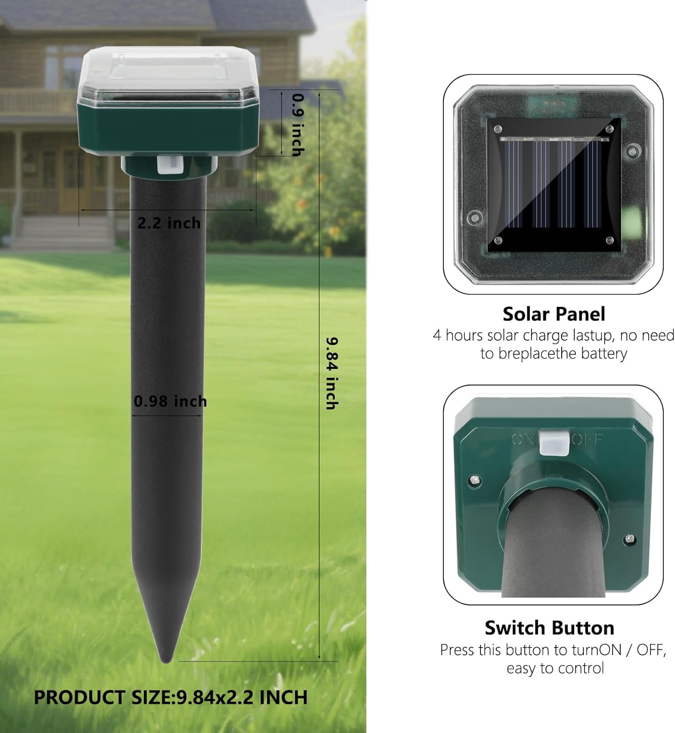 8 Pack Mole Repellent Solar Powered, Upgrade 2025 Waterproof Ultrasonic Gopher Vole Repellent Outdoor, Rat, Squirrel, Skunk, Repellent for Lawn Garden & Yard