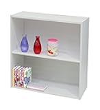 2 Tier Open Shelf Bookcase Storage Organizer, White Wood, Contemporary.