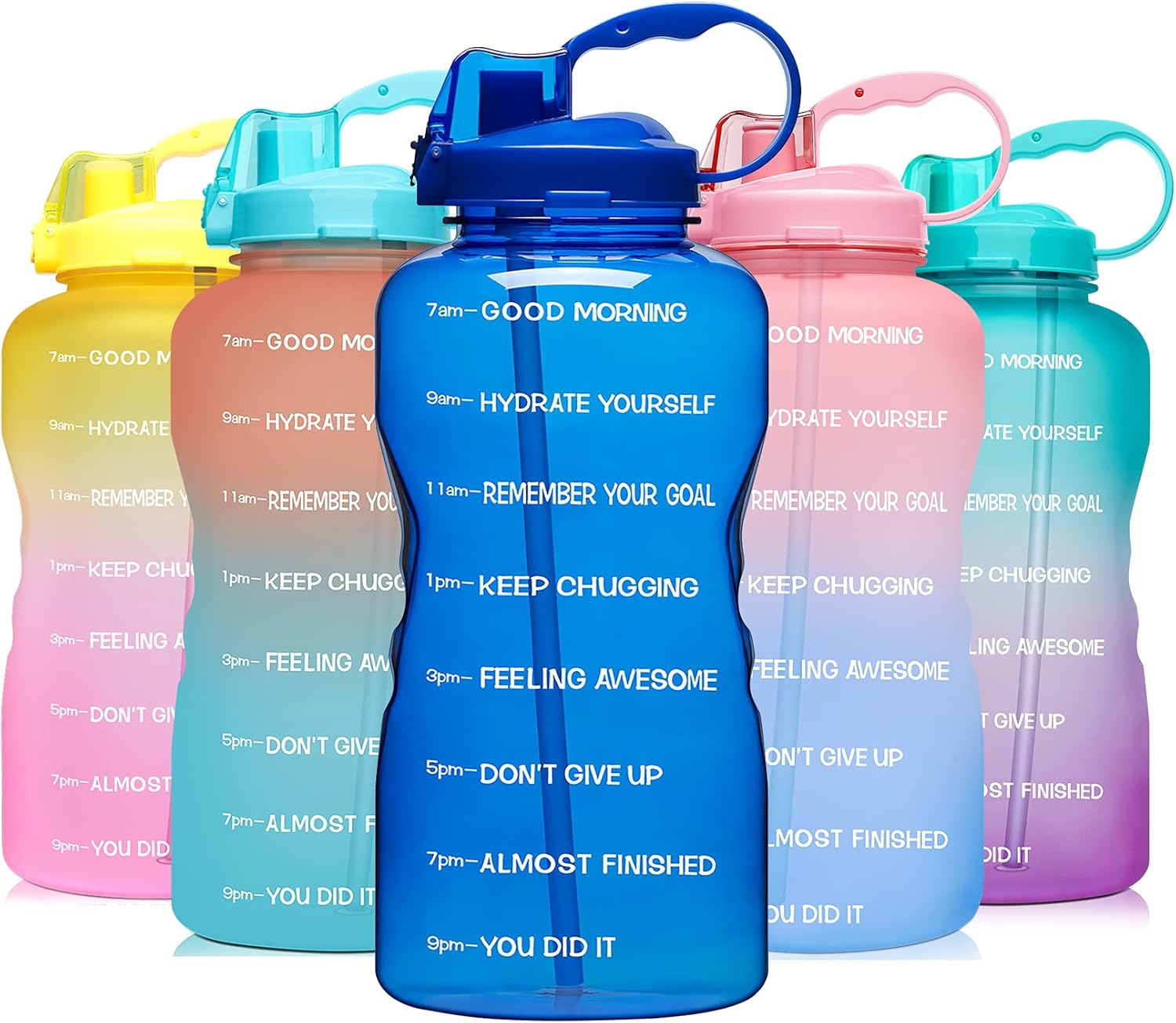 Venture Pal Large 64 oz (When Full) Motivational BPA Free Leakproof Water Bottle with Straw & Time Marker Perfect for Fitness Gym Camping Outdoor Sports-64oz-Deep Bluets
