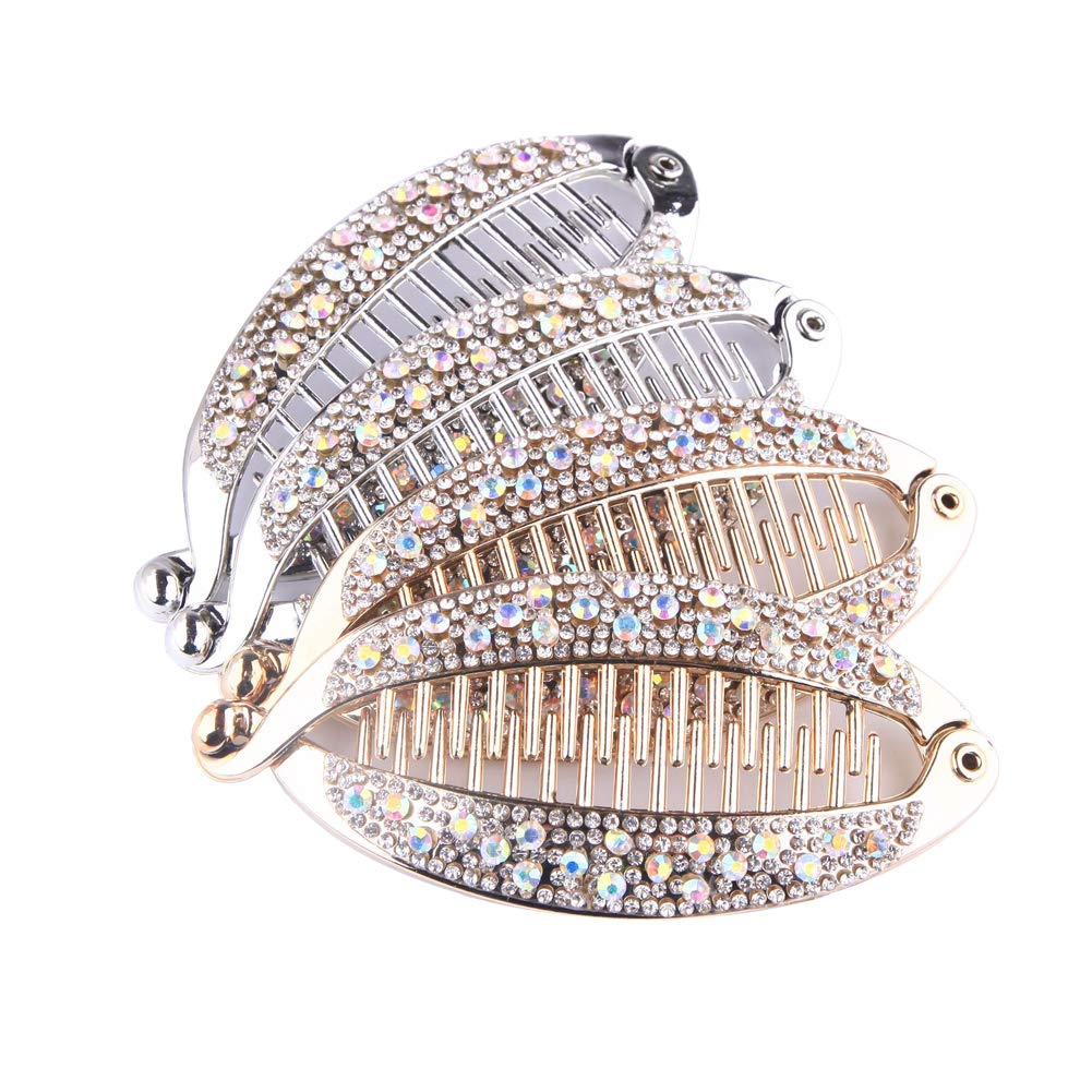 4 Stück Bananen-Haarspangen Mit Strass – 10 Cm, Rutschfeste Klemme Für Pferdeschwanz & Updo