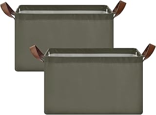 Emelivor Olive Green Storage Bins for Shelves Foldable Storage Baskets f...